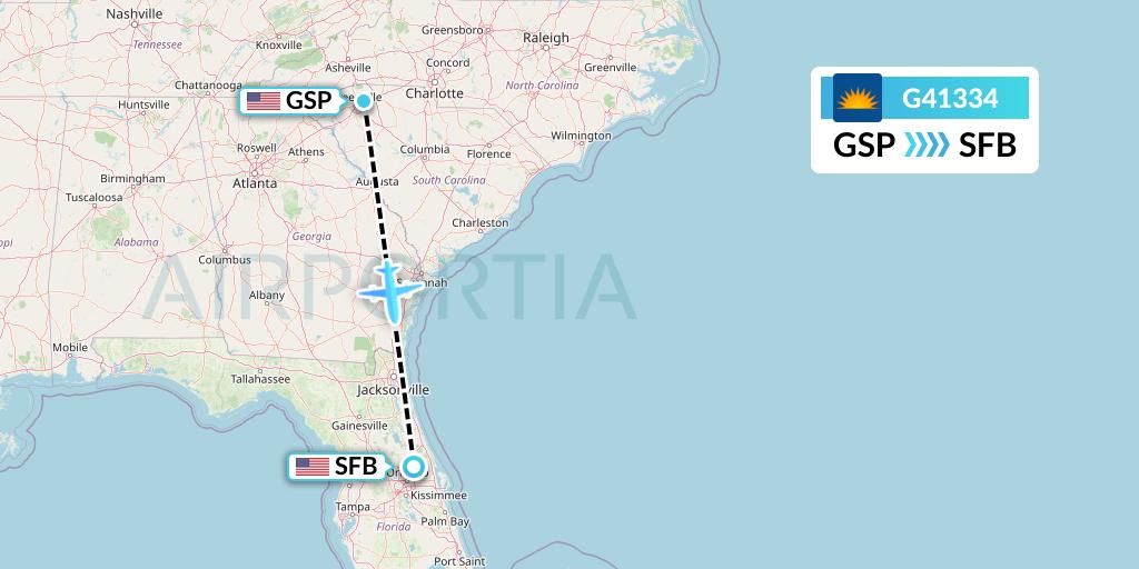 G41334 Allegiant Air Flight Map: Greenville-Spartanburg to Orlando