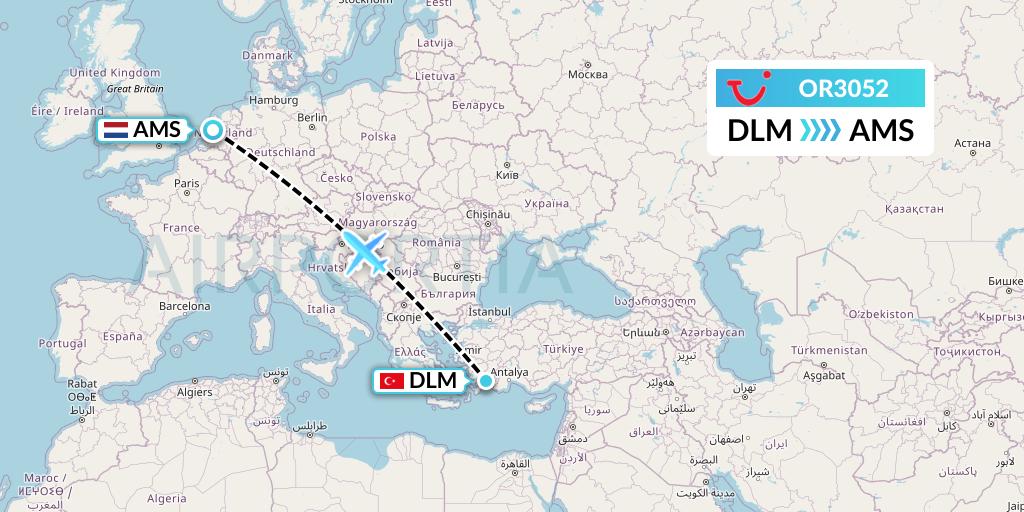 OR3052 TUI fly Netherlands Flight Map: Dalaman to Amsterdam