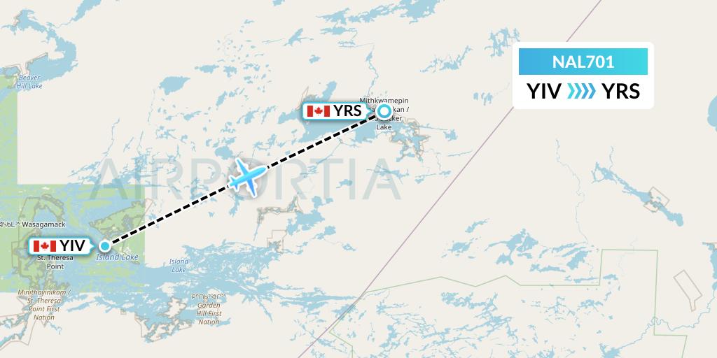 NAL701 Northway Aviation Ltd Flight Map: Island Lake to Red Sucker Lake