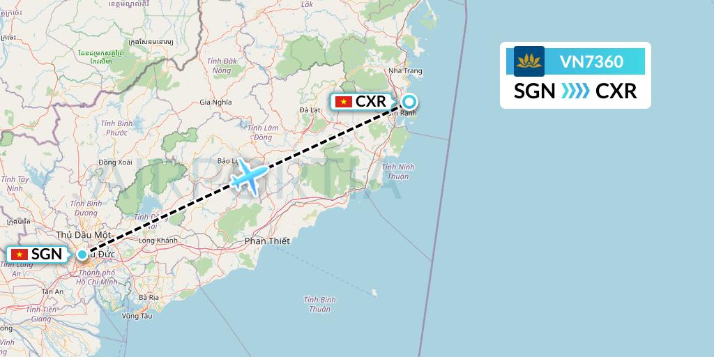 VN7360 Vietnam Airlines Flight Map: Ho Chi Minh City to Nha Trang