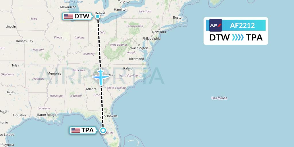 AF2212 Air France Flight Map: Detroit to Tampa