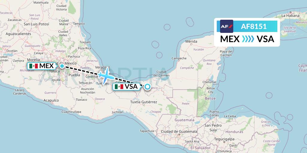 AF8151 Air France Flight Map: Mexico City to Villahermosa