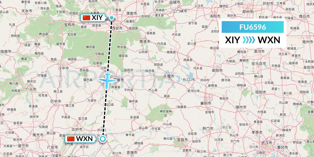 FU6596 Fuzhou Airlines Flight Map: Xi'an to Wanzhou