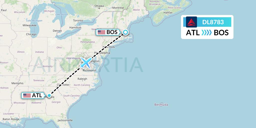 DL8783 Delta Air Lines Flight Map: Atlanta to Boston