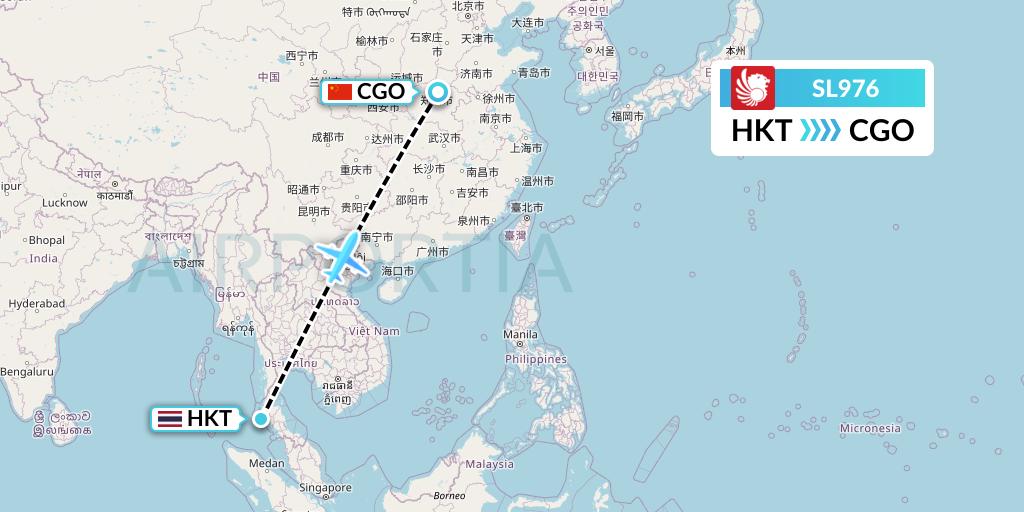SL976 Thai Lion Air Flight Map: Phuket to Zhengzhou