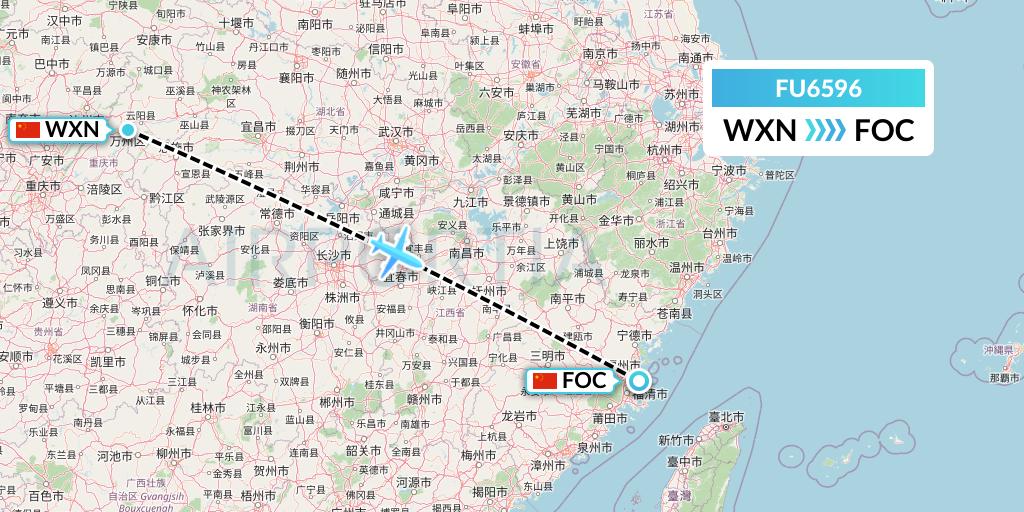 FU6596 Fuzhou Airlines Flight Map: Wanzhou to Fuzhou