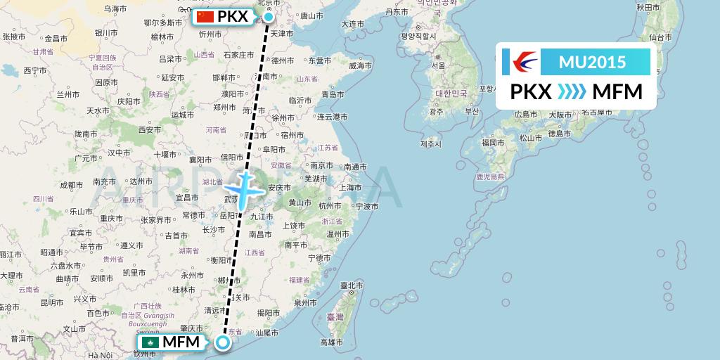 MU2015 China Eastern Airlines Flight Map: Beijing to Macau