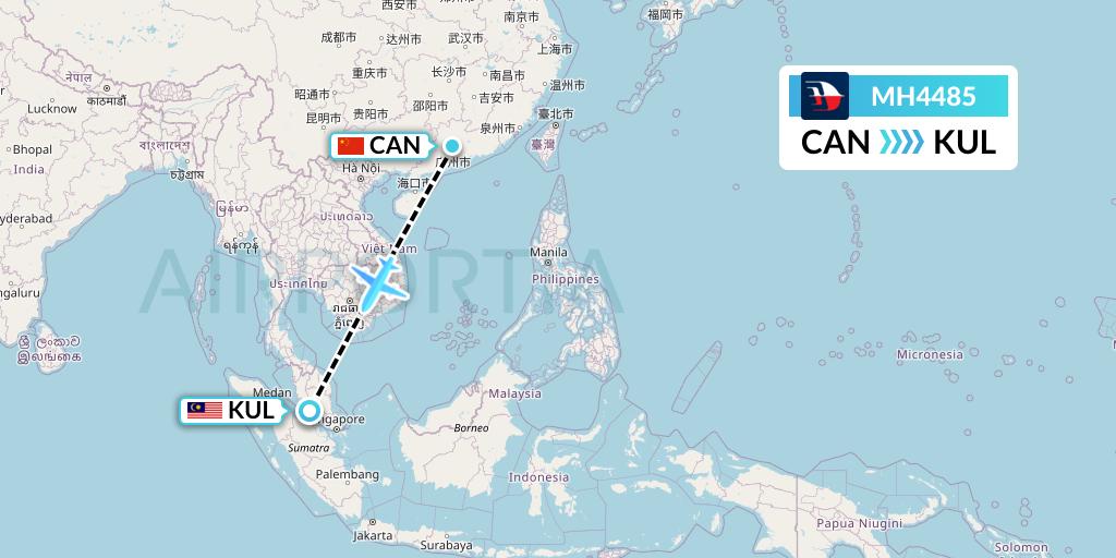 MH4485 Malaysia Airlines Flight Map: Guangzhou to Kuala Lumpur