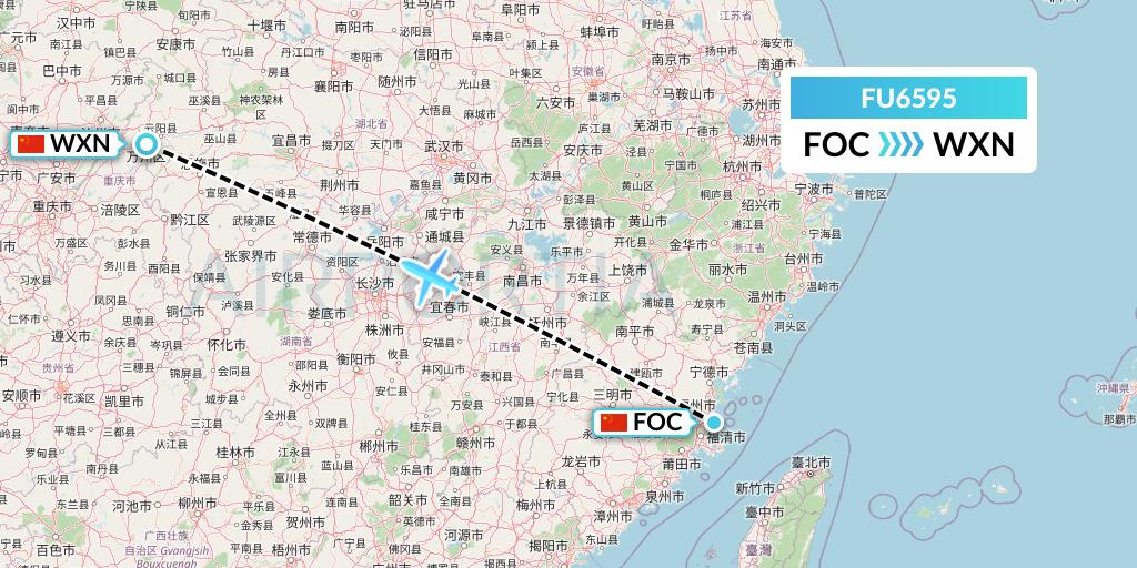 FU6595 Fuzhou Airlines Flight Map: Fuzhou to Wanzhou