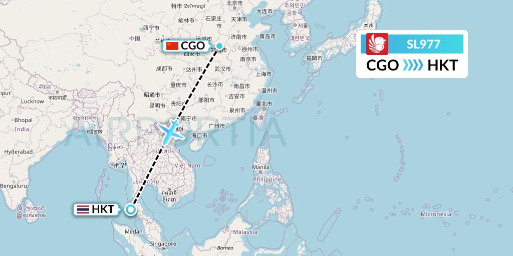 SL977 Thai Lion Air Flight Map: Zhengzhou to Phuket