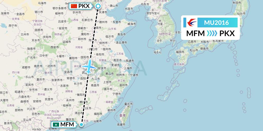 MU2016 China Eastern Airlines Flight Map: Macau to Beijing