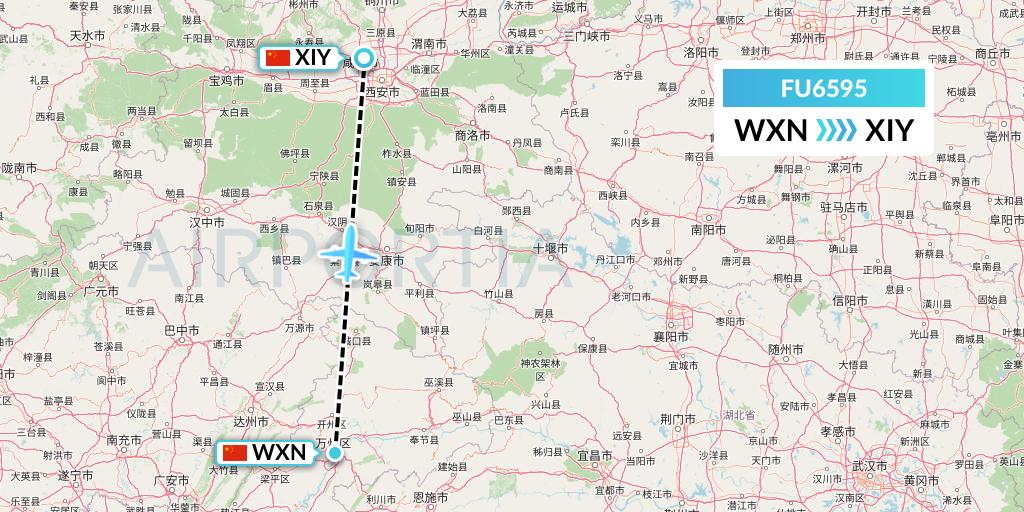 FU6595 Fuzhou Airlines Flight Map: Wanzhou to Xi'an