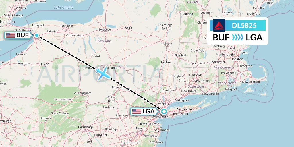 DL5825 Delta Air Lines Flight Map: Buffalo to New York