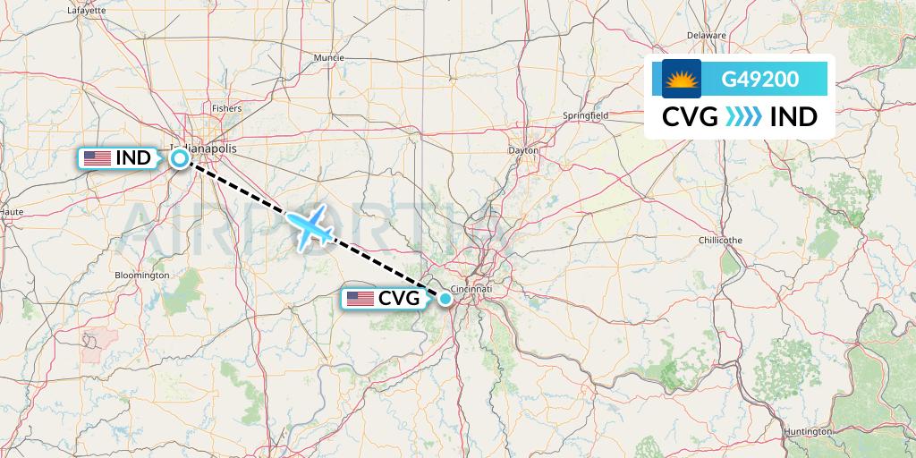 G49200 Allegiant Air Flight Map: Cincinnati to Indianapolis