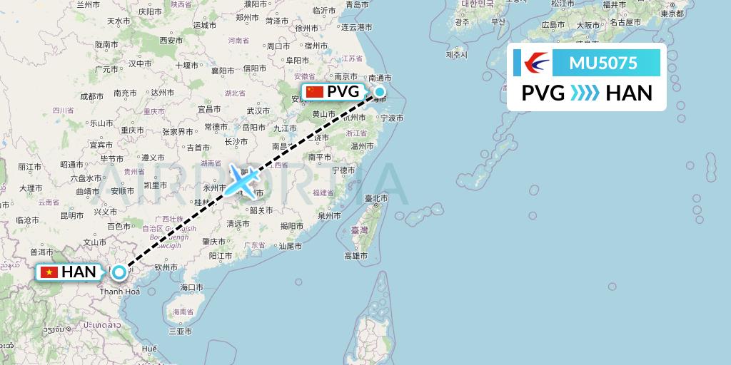 MU5075 China Eastern Airlines Flight Map: Shanghai to Hanoi