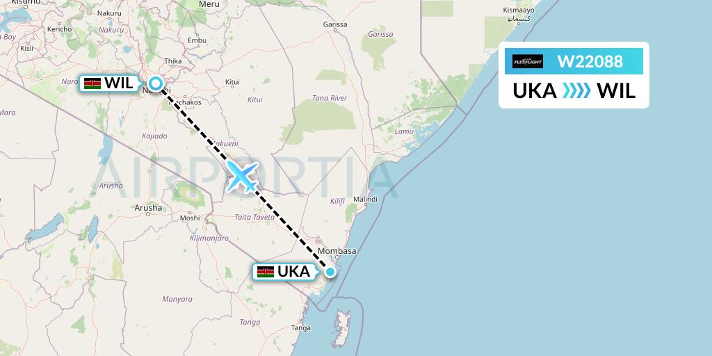 W22088 Flex Flight Flight Map: Ukunda to Nairobi