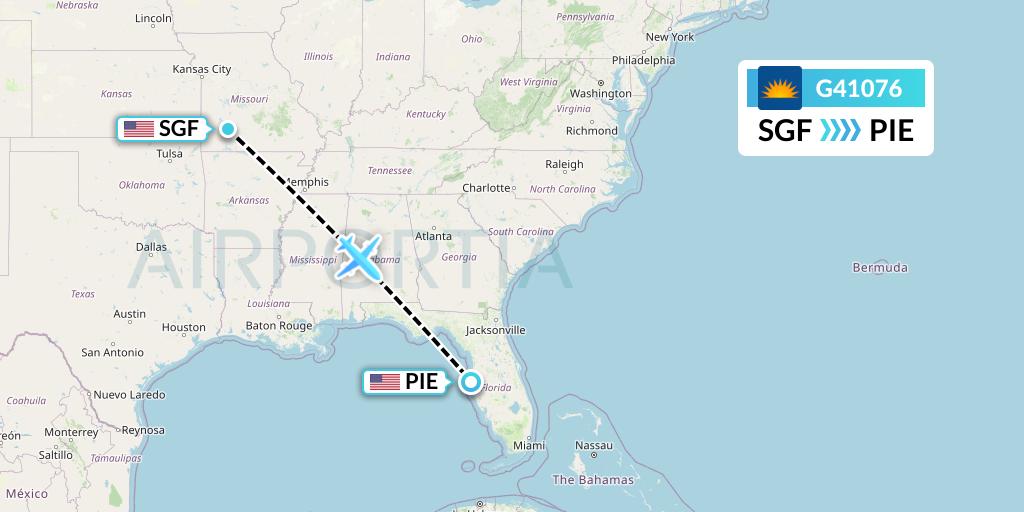 G41076 Allegiant Air Flight Map: Springfield to St. Petersburg