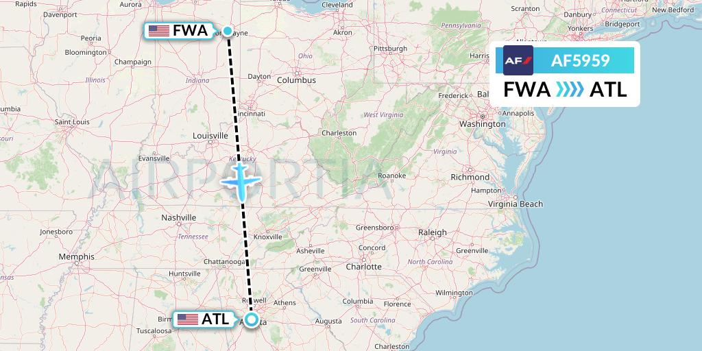 AF5959 Air France Flight Map: Fort Wayne to Atlanta
