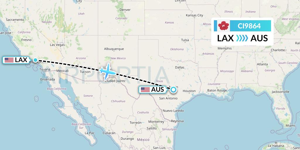 CI9864 China Airlines Flight Map: Los Angeles to Austin