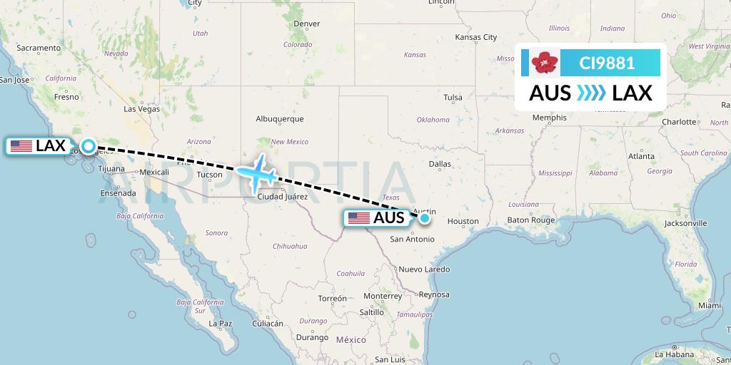 CI9881 China Airlines Flight Map: Austin to Los Angeles