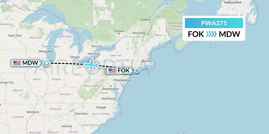 PWA371 Priester Aviation Flight Map: Westhampton Beach to Chicago