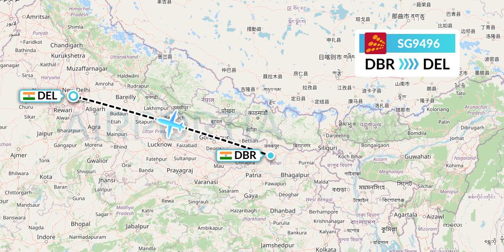 SG9496 SpiceJet Flight Map: Darbhanga to Delhi