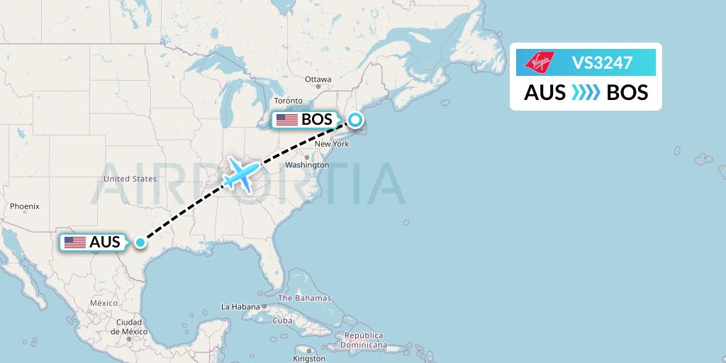 VS3247 Virgin Atlantic Airways Flight Map: Austin to Boston