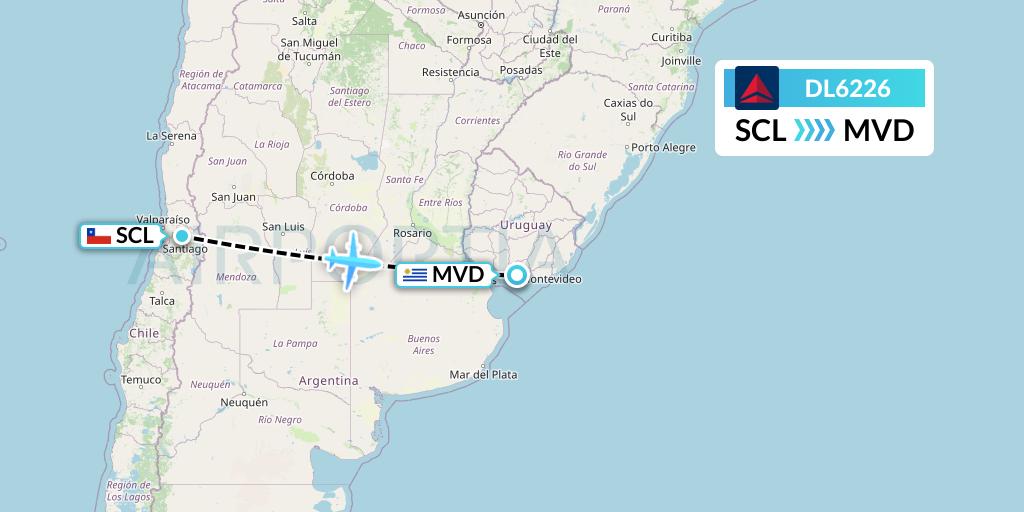 DL6226 Delta Air Lines Flight Map: Santiago to Montevideo
