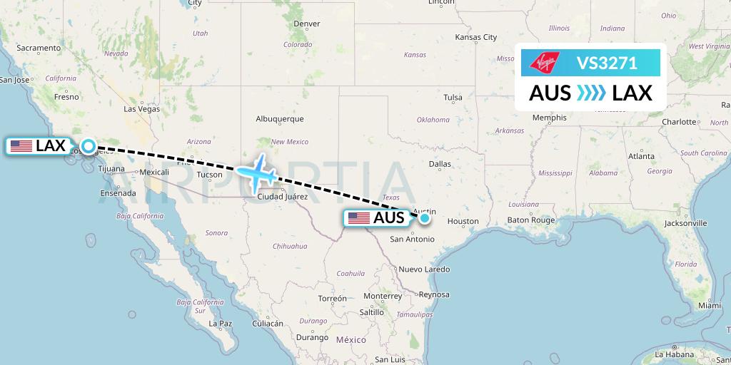 VS3271 Virgin Atlantic Airways Flight Map: Austin to Los Angeles