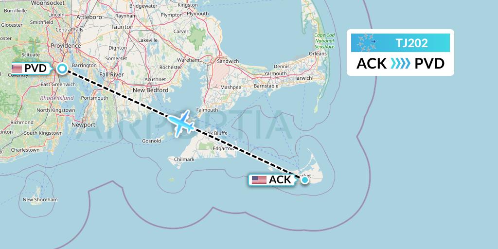 TJ202 Tradewind Aviation Flight Map: Nantucket to Providence
