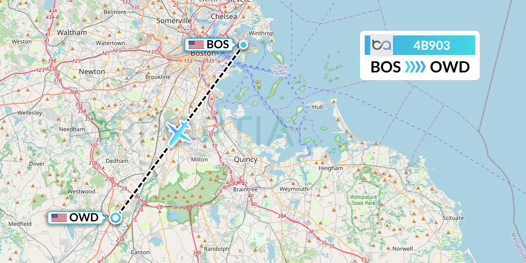 4B903 Boutique Air Flight Map: Boston to Norwood