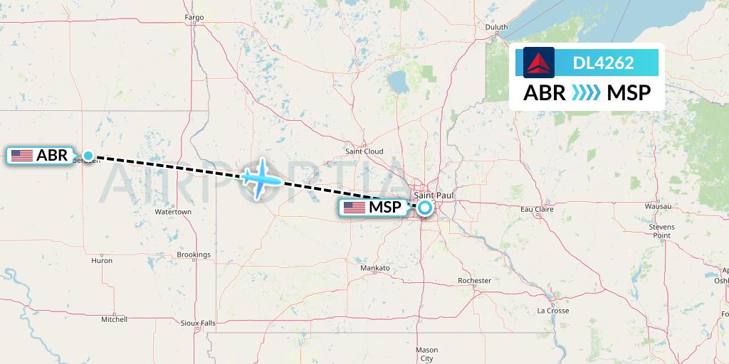 DL4262 Delta Air Lines Flight Map: Aberdeen to Minneapolis