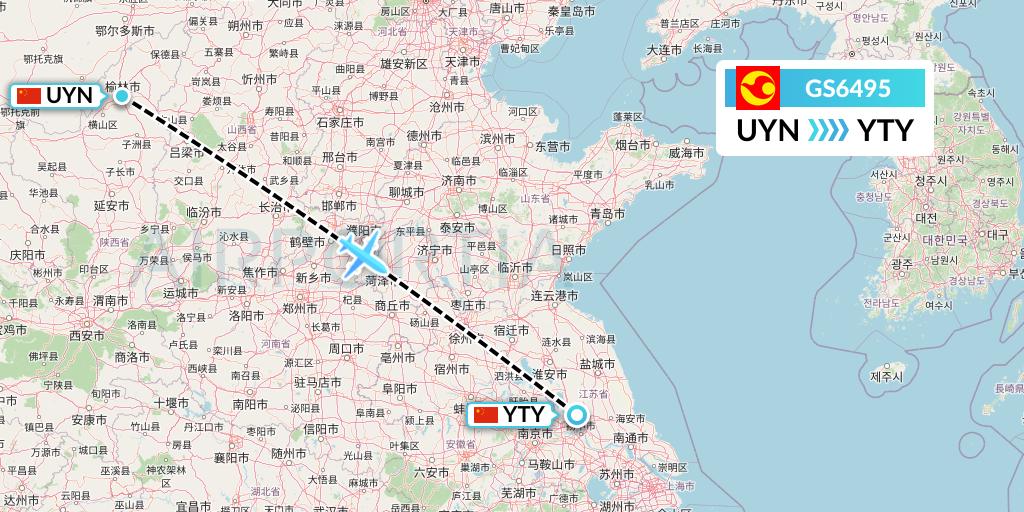 GS6495 Tianjin Airlines Flight Map: Yulin to Yangzhou
