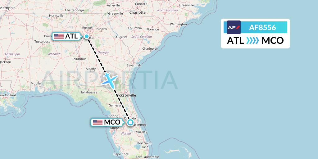 AF8556 Air France Flight Map: Atlanta to Orlando