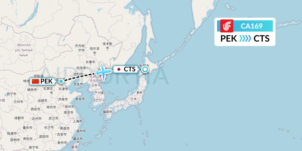 CA169 Air China Flight Map: Beijing to Sapporo
