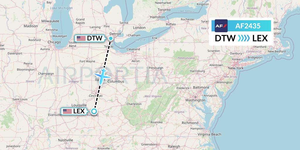 AF2435 Air France Flight Map: Detroit to Lexington