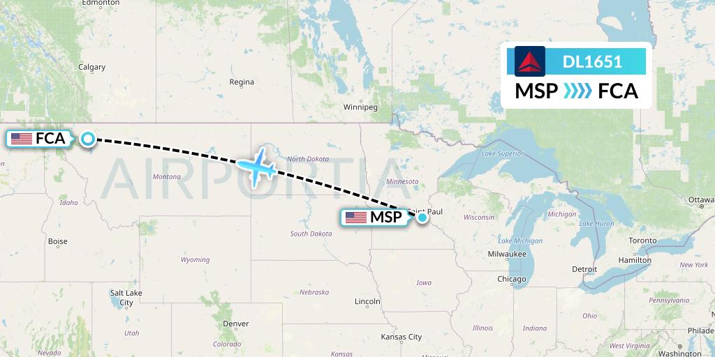 DL1651 Delta Air Lines Flight Map: Minneapolis to Kalispell