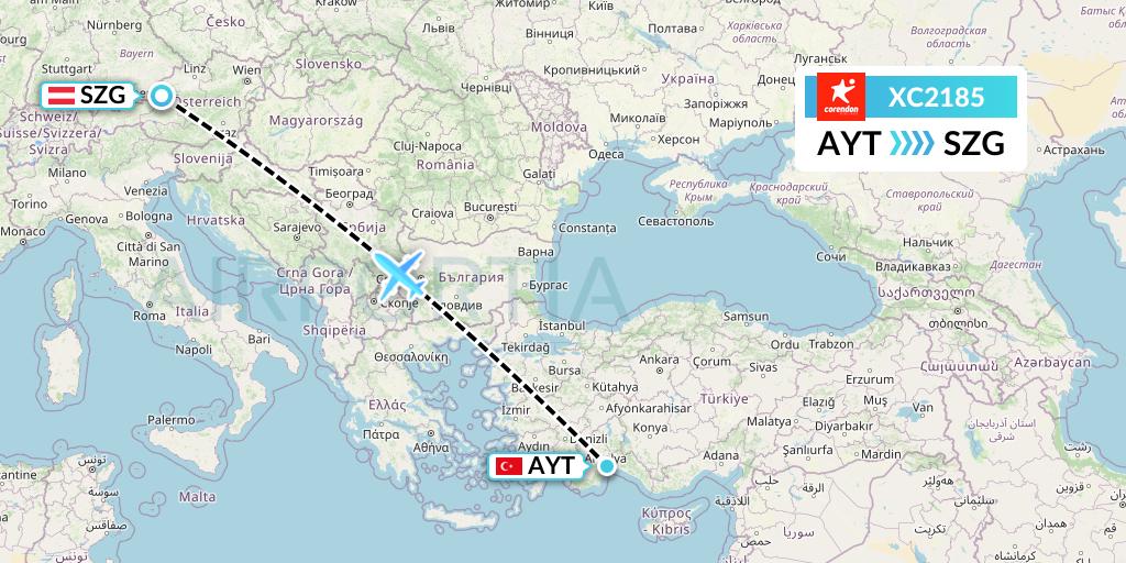 XC2185 Corendon Airlines Flight Map: Antalya to Salzburg