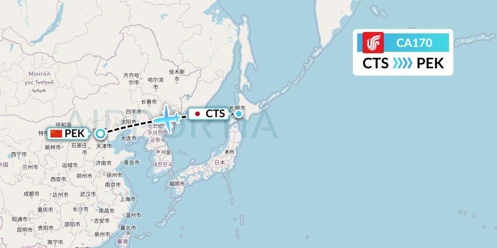 CA170 Air China Flight Map: Sapporo to Beijing