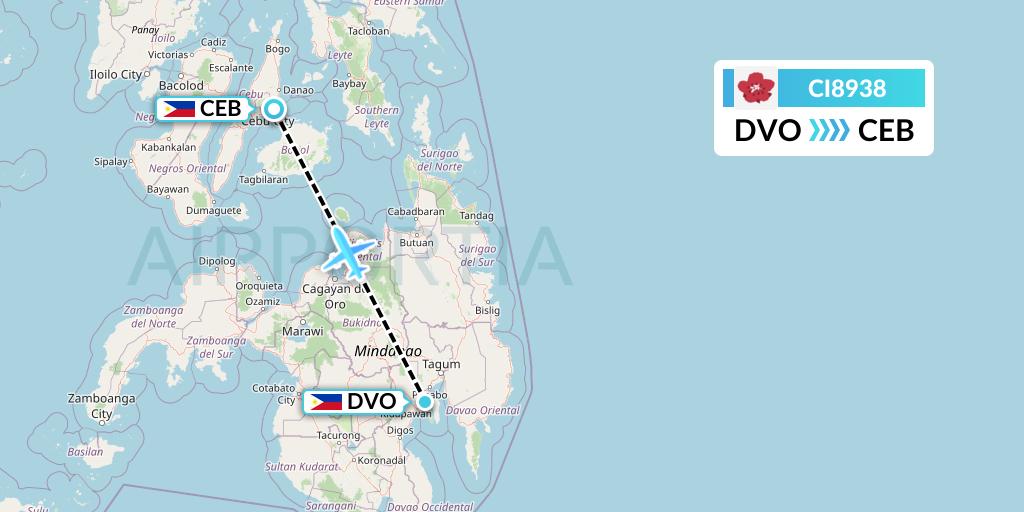 CI8938 China Airlines Flight Map: Davao City to Cebu