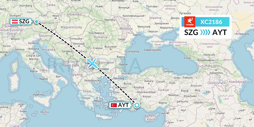 XC2186 Corendon Airlines Flight Map: Salzburg to Antalya