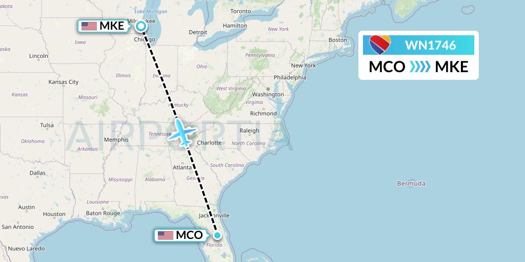 WN1746 Southwest Airlines Flight Map: Orlando to Milwaukee