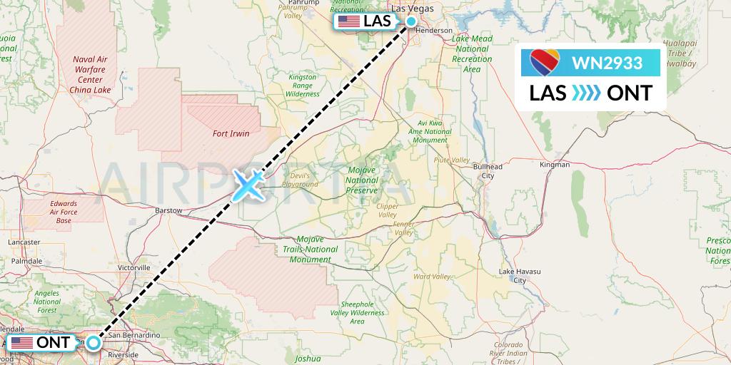 WN2933 Southwest Airlines Flight Map: Las Vegas to Ontario