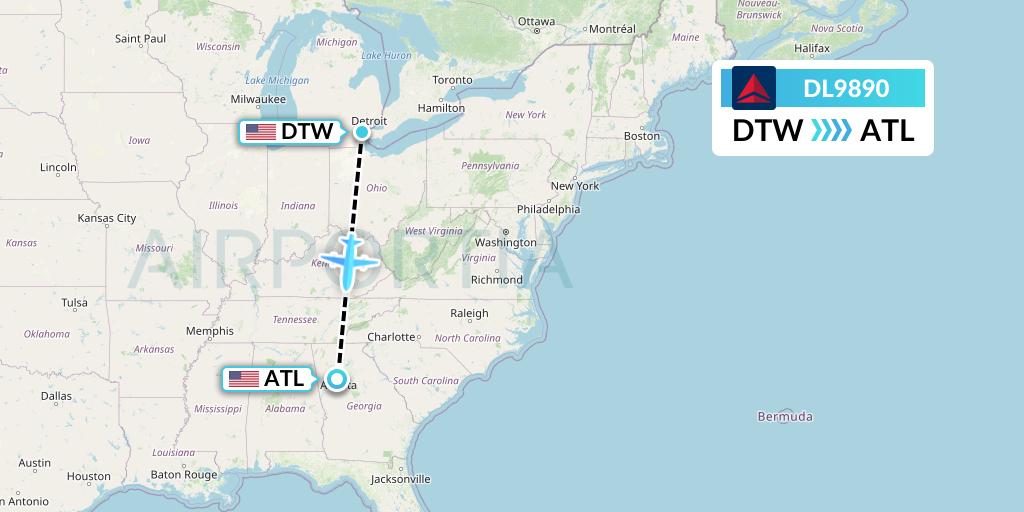 DL9890 Delta Air Lines Flight Map: Detroit to Atlanta
