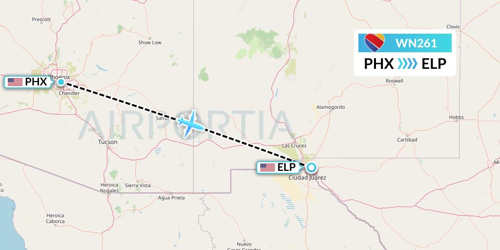 WN261 Southwest Airlines Flight Map: Phoenix to El Paso