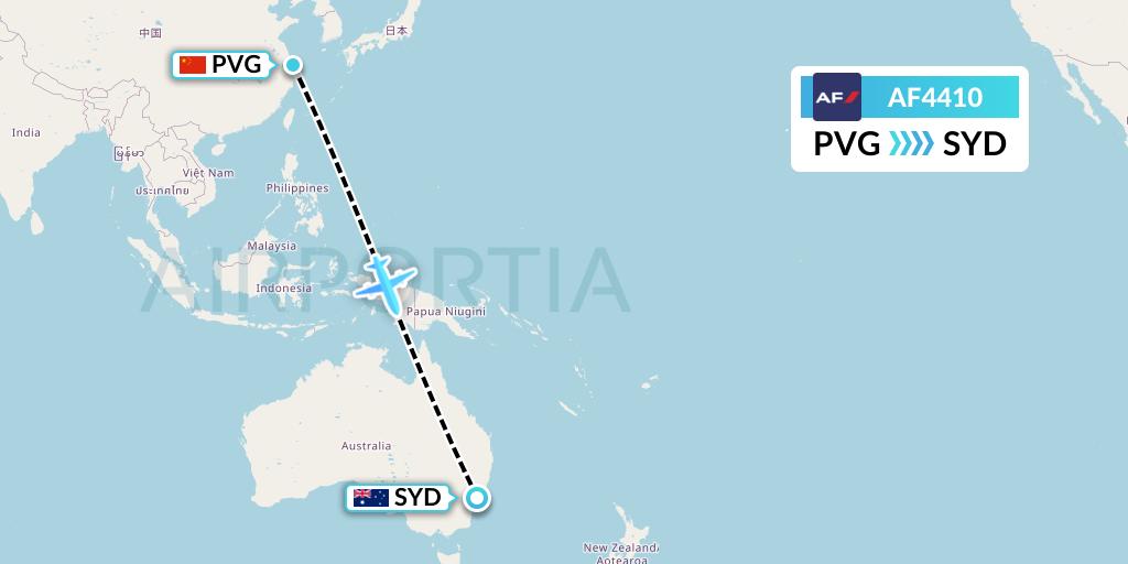 AF4410 Air France Flight Map: Shanghai to Sydney