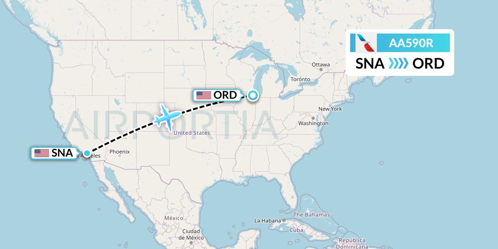 AA590R American Airlines Flight Map: Orange County to Chicago