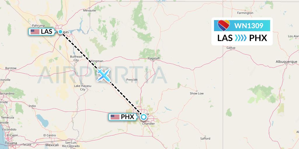 WN1309 Southwest Airlines Flight Map: Las Vegas to Phoenix
