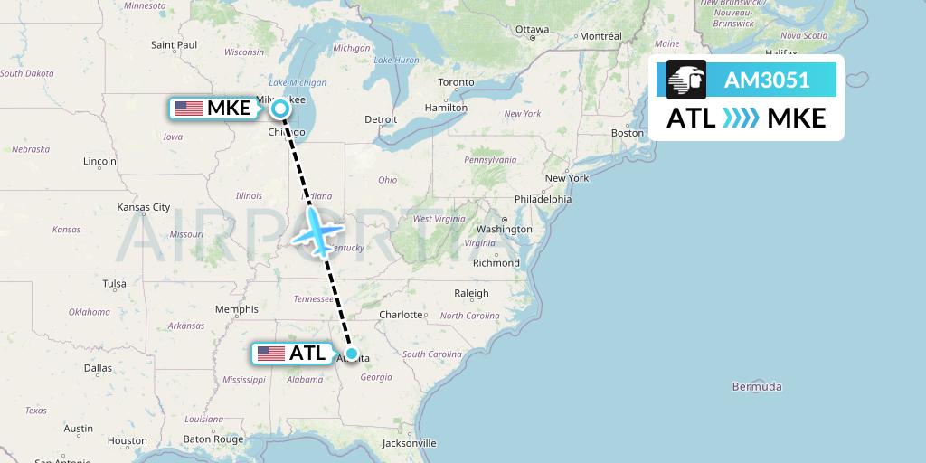 AM3051 Aeromexico Flight Map: Atlanta to Milwaukee