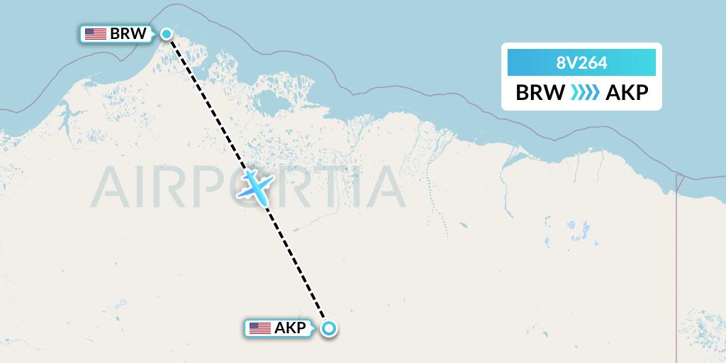 8V264 Wright Air Service Flight Map: Barrow to Anaktuvuk Pass